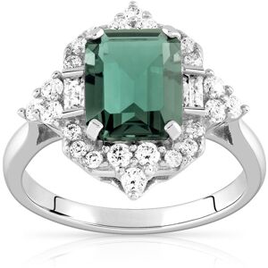 Bague argent 925 pierre imitation verte rectangulaire et zirconias- MATY 49-50,51-52,53-54,55-56,57-58,59-60,61-62,63-64,65-66