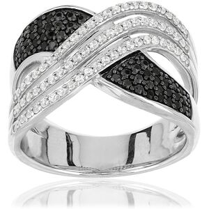 MATY OUTLET -Bague argent 925 entrelacÃ©e zirconias noirs et blancs 49-50,51-52,53-54,55-56,57-58,59-60