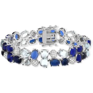 Bracelet argent 925 et ruthÃ©nium noir, pierres imitations bleues zirconias blanc 19 cm- MATY