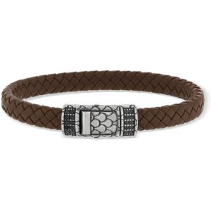 Bracelet cuir marron tressÃ© spinelles noires 19cm- MATY