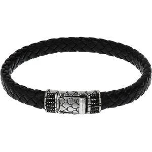 Bracelet cuir noir tressÃ© spinelles noires 19cm- MATY