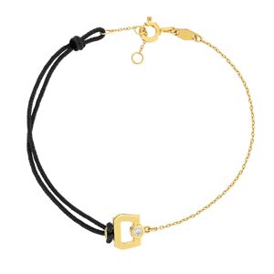 Bracelet boucle chaine or recyclÃ© 750 jaune diamant et cordon noir 18cm- MATY