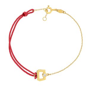 Bracelet boucle chaine or recyclÃ© 750 jaune diamant et cordon rouge 18cm- MATY