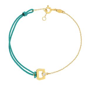 Bracelet boucle chaine or recyclÃ© 750 jaune diamant et cordon vert 18cm- MATY