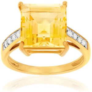 Bague or 375 2 tons citrine carrÃ©e et zirconias- MATY 57,58,59,60,48,49,50,51,52,53,54,55,56