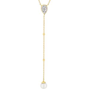 Collier or 375 2 tons perle et diamants 45 cm avec anneau de raccourcissement Ã  42 cm- MATY