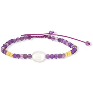 Bracelet cordon coton violet amÃ©thystes et perle d'eau douce- MATY