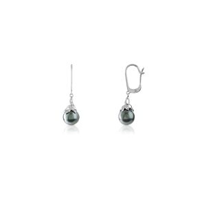 Boucles d'oreilles or 750 blanc dormeuses perles de Tahiti et diamants- MATY