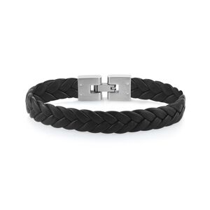 Bracelet acier et cuir noir tressÃ© 19 cm- MATY