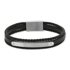 Bracelet cuir vÃ©ritable acier multirangs noir- MATY