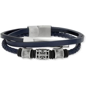 Bracelet acier cuir bleu marine multirangs 22 cm- MATY