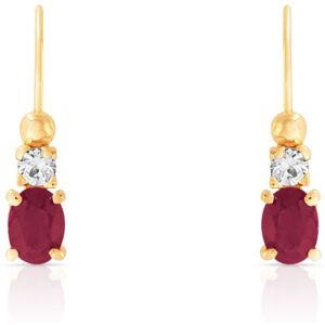 Boucles d'oreilles or 750 jaune brisures rubis ovale et zirconias- MATY