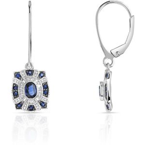 Boucles d'oreilles or 750 blanc dormeuses saphirs et diamants- MATY