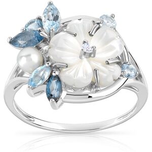 Bague or 375 blanc fleur pierres fines, nacre et perle de culture de Chine- MATY 51,52,53,54,55,56,60,50,49,59,48,57,58