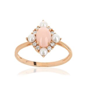 MATY OUTLET -Bague or 375 rose opale zirconia et perle 62,57,59,53,55,56,52,54,61,51,48,50,49,58,60