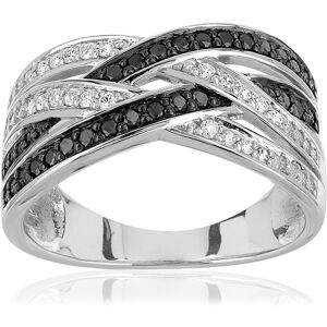 Bague or 375 blanc anneaux entrelacÃ©s diamants noirs et blancs- MATY 50,51,52,53,54,55,56,57,58,59,60,61,62