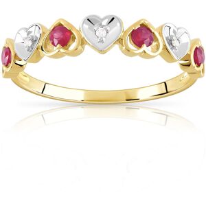 Bague or 750 2 tons coeurs rubis et diamants- MATY 48,49,50,60,56,59,51,55,57,58,52,53,54