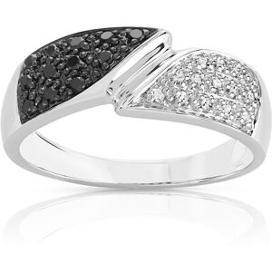 Bague or 375 blanc diamants noirs et blancs- MATY 57,58,48,61,49,50,51,66,64,62,63,65,52,53,54,55,56,59,60