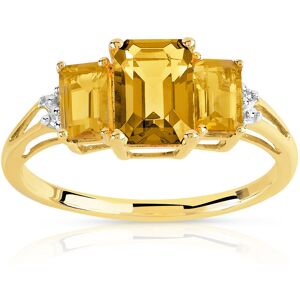 Bague or 375 2 tons citrines rectangulaires et diamants- MATY 49,50,51,52,53,56,48,57,60,54,61,62,55,58,59