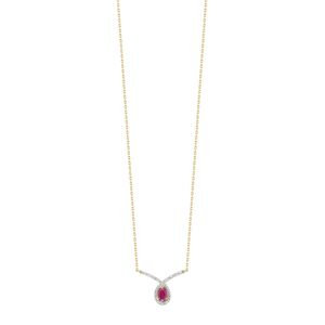 Collier or 375 2 tons rubis ovale et diamants 42 cm- MATY