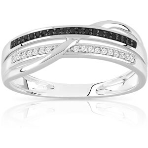 Bague or 375 blanc triple anneau diamants noirs et blancs- MATY 50,59,52,51,60,61,62,53,54,55,56,57,58