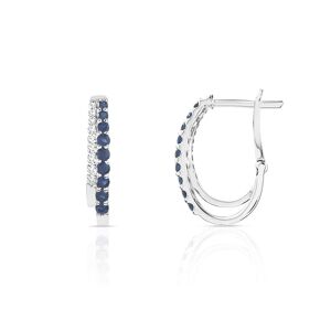 Boucles d'oreilles or 375 blanc dormeuses saphirs et diamants- MATY