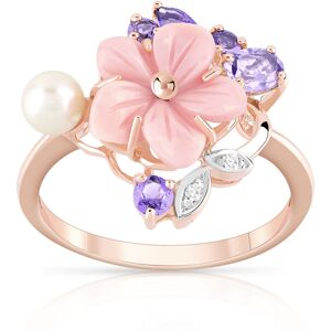 Bague or 375 rose fleur pierres fines diamants perle de culture de Chine et nacre rose- MATY 59,48,49,54,57,53,60,58,56,50,55,51,52