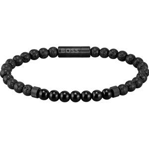 Bracelet homme Boss pierres de lave noires 19 cm- MATY