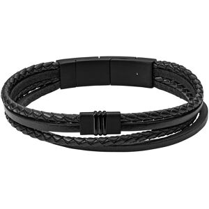 Bracelet FOSSIL acier cuir noir tressÃ© 19 cm- MATY