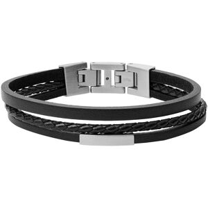 Bracelet FOSSIL acier cuir noir 19,5 cm- MATY