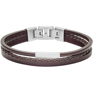 Bracelet FOSSIL acier cuir marron multi-rangs 19,5 cm- MATY