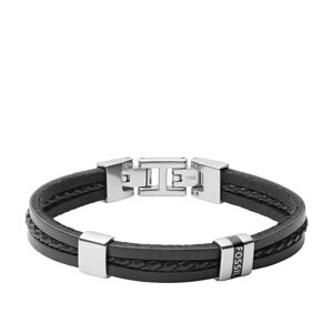 Bracelet FOSSIL acier cuir noir multi-rangs 19,5 cm- MATY