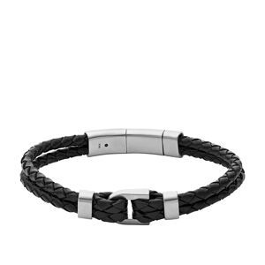 Bracelet FOSSIL acier cuir noir 19,5 cm- MATY