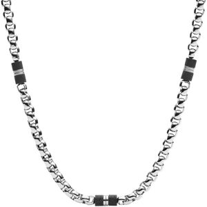 Collier FOSSIL acier inoxydable perles en marbre noir 50 cm- MATY