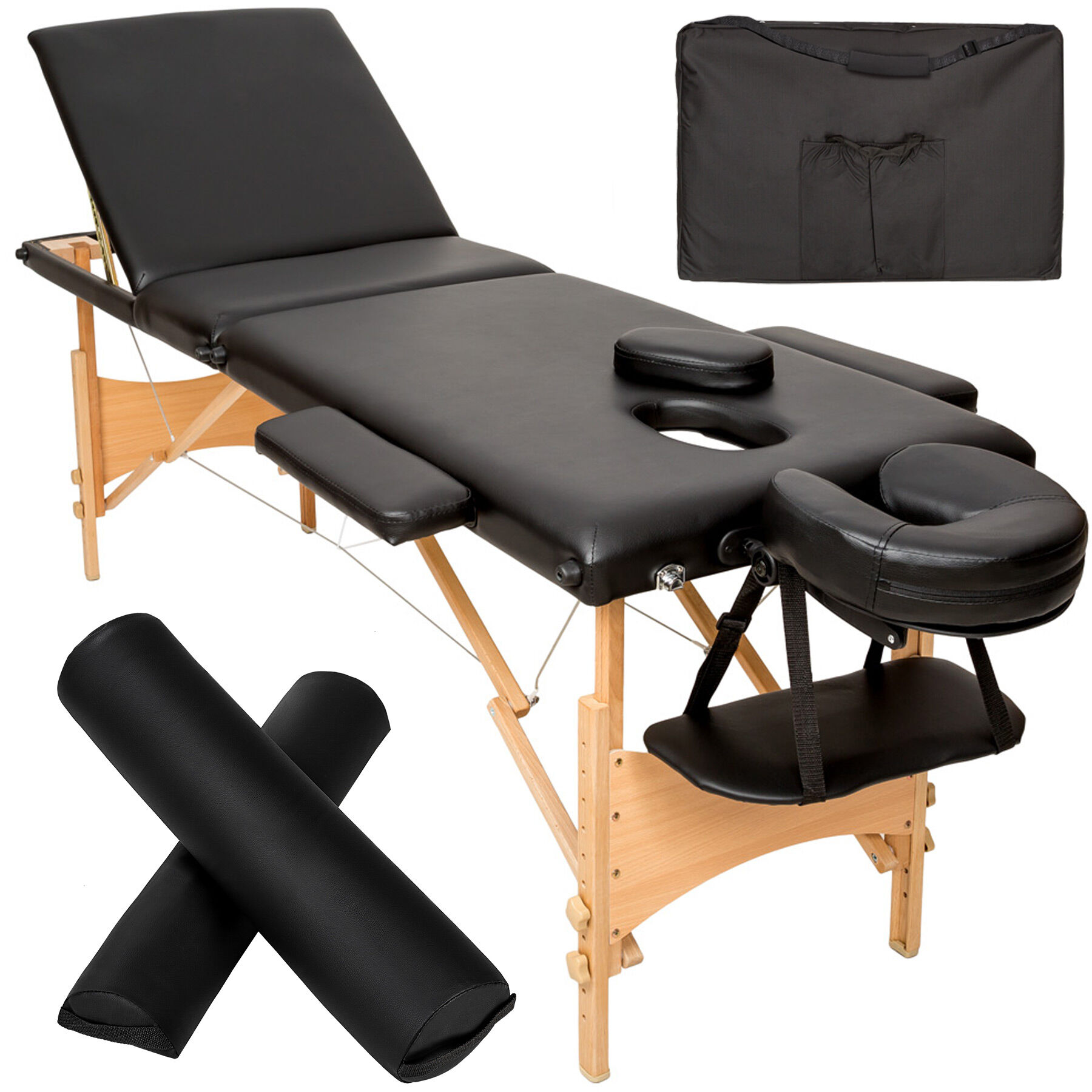 tectake Ensemble de table de massage Daniel avec rouleaux de massage - noir