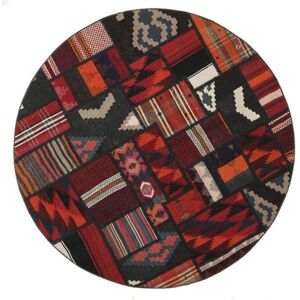 Noue a la main. Origine: Persia / Iran Ø 150 Tapis Tekkeh Kilim Tapis Moderne Tisse À La Main Rond Noir/Rouge Fonce (Laine, Perse/Iran)