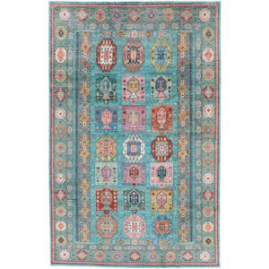 Noue a la main. Origine: Afghanistan Tapis Shabargan Tapis 201X308 Gris Fonce/Petrole Fonce (Laine, Afghanistan)