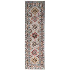 Noue a la main. Origine: Afghanistan Fait Main Kazak Fine Tapis 83X288 Tapis De Laine Gris Fonce/Marron Petit Tapis