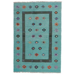 Noue a la main. Origine: Afghanistan Kilim Nimbaft Tapis 100X147 Tapis De Laine Petrole Fonce/Noir Petit Tapis