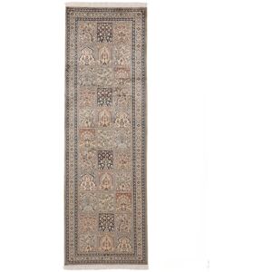 Noue a la main. Origine: India Tapis D'orient Cachemire Pure Soie Tapis 82X252 Tapis De Couloir Marron/Gris Fonce (Soie, Inde)