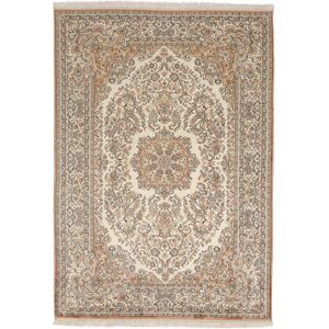 Noue a la main. Origine: India 126X178 Tapis Cachemire Pure Soie Tapis D'orient Fait Main Marron/Beige (Soie, Inde)