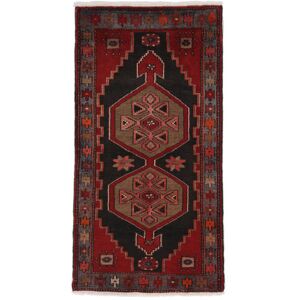 Noue a la main. Origine: Persia / Iran Fait Main Hamadan Tapis 77X150 Persan Tapis De Laine Noir/Rouge Fonce Petit Tapis