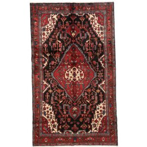 Noue a la main. Origine: Persia / Iran Fait Main Nahavand 157X264 Persan Tapis De Laine Noir/Rouge Fonce Petit Tapis