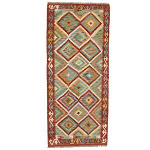 Noue a la main. Origine: Afghanistan Kilim Afghan Old Style Tapis 88X203 Tapis De Laine Rouge Fonce/Marron Petit Tapis