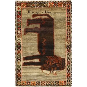 Noue a la main. Origine: Persia / Iran Ghashghaï Old figural / pictural Tapis 96x140