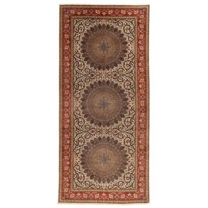 Noué à la main. Origine: Persia / Iran Tapis Tabriz 60 Raj Chaîne De Soie 200X450 Tapis De Couloir Marron/Orange ( Perse/Iran)