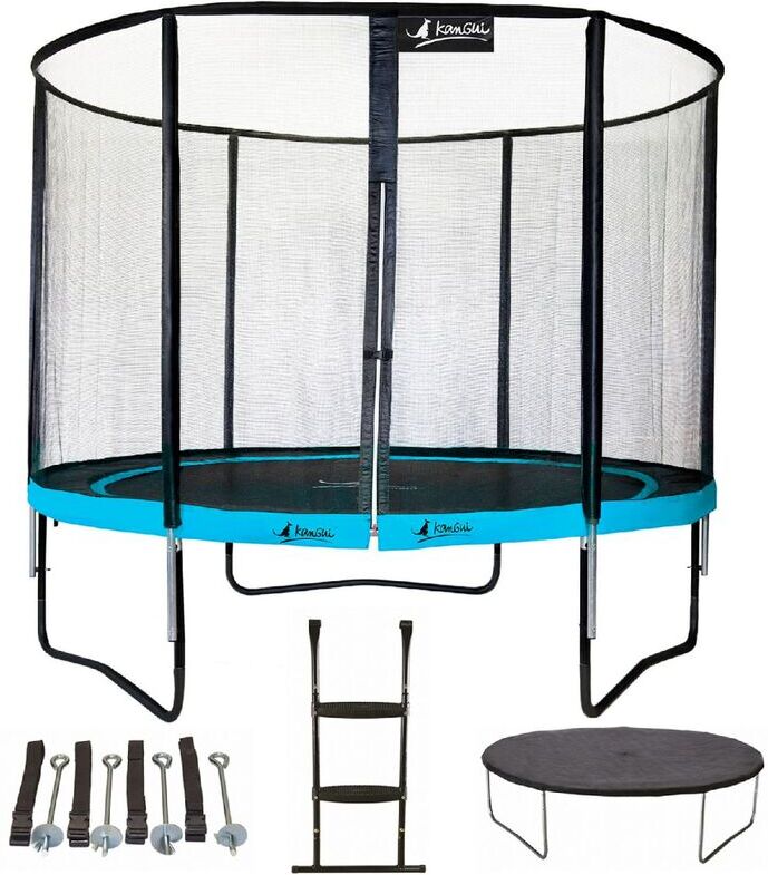 Kangui - Trampoline 305 cm + filet + échelle + bâche + kit d'ancrage Kangui - Trampoline 305 cm + filet + échelle + bâche + kit d'ancrage