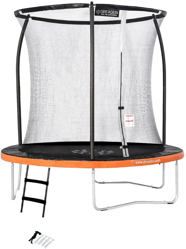 GREADEN Trampoline de jardin Rond Orange 250 avec Filet coussin de GREADEN Trampoline de jardin Rond Orange 250 avec Filet coussin de
