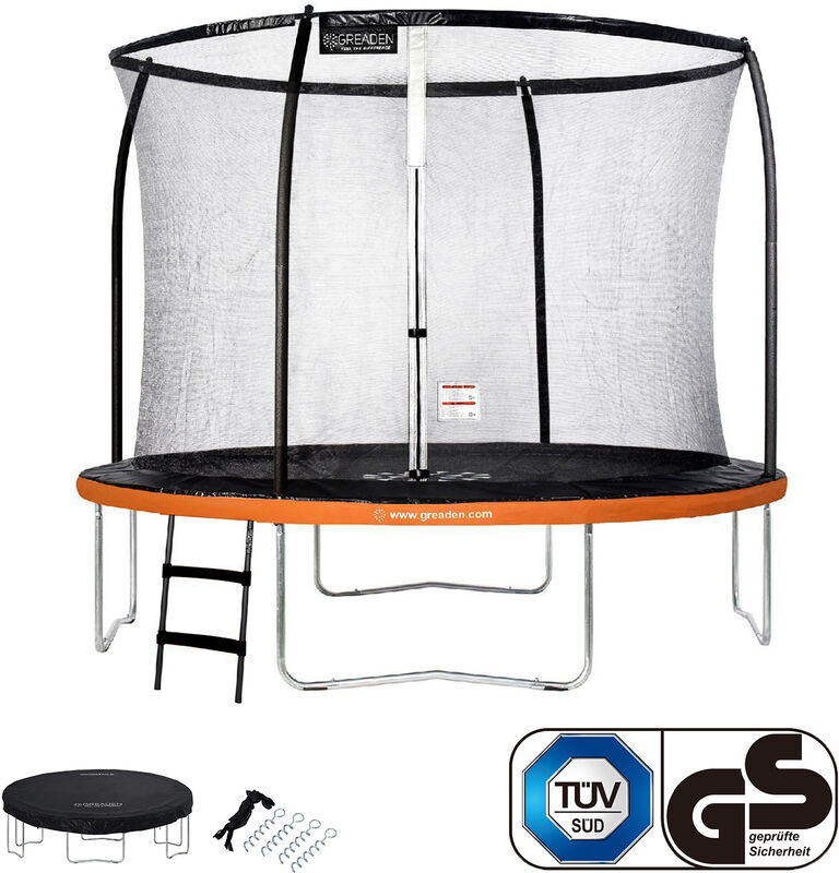 GREADEN Trampoline de jardin Rond Orange 305 avec Filet coussin de GREADEN Trampoline de jardin Rond Orange 305 avec Filet coussin de