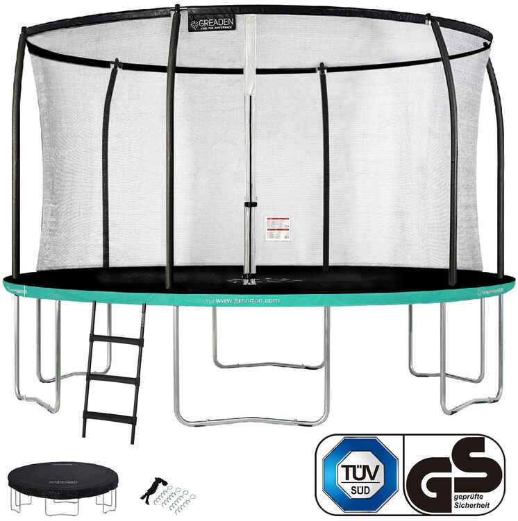 GREADEN Trampoline de jardin Rond Vert 430 avec Filet coussin de GREADEN Trampoline de jardin Rond Vert 430 avec Filet coussin de